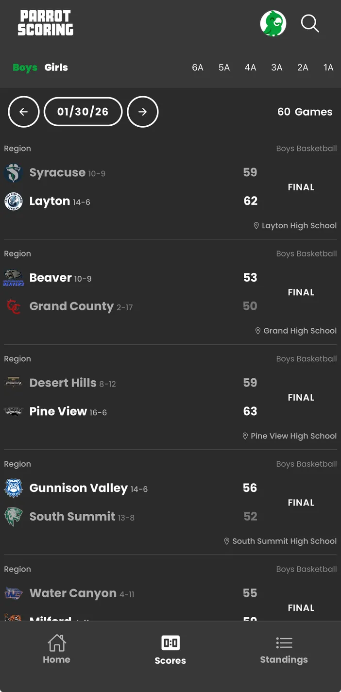Parrot Scoring app: Scores